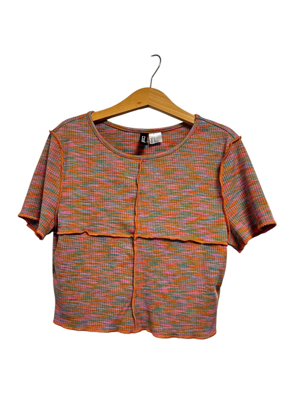 Colorful Multicolor Short Sleeve Knit Crop Top